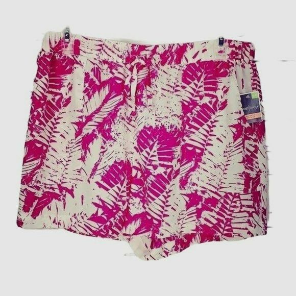 West‎ Loop Pink and White Dotted Leaf tropical pull on small medium Shorts - Picture 1 of 9